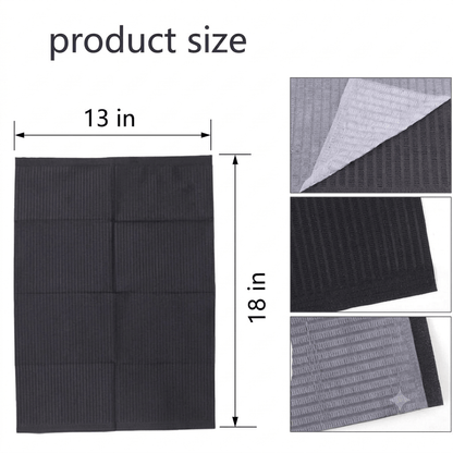 RAWK Lab professional tattoo bib dimensions, 13x18 inch standard workstation coverage, optimal size for tattoo trays and armrests.