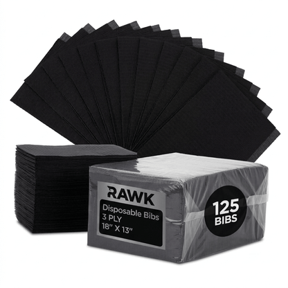 RAWK Lab disposable tattoo bibs 125 count box, black 3-ply waterproof workstation cover